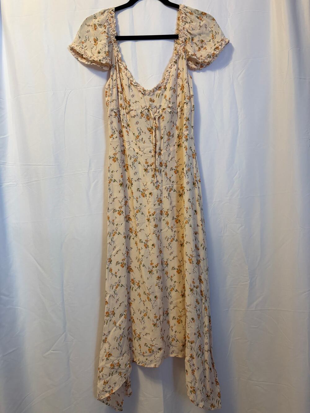 Reformation Maebry Midi Dress Yellow Cream Floral Short Sleeve Women's Sz 10